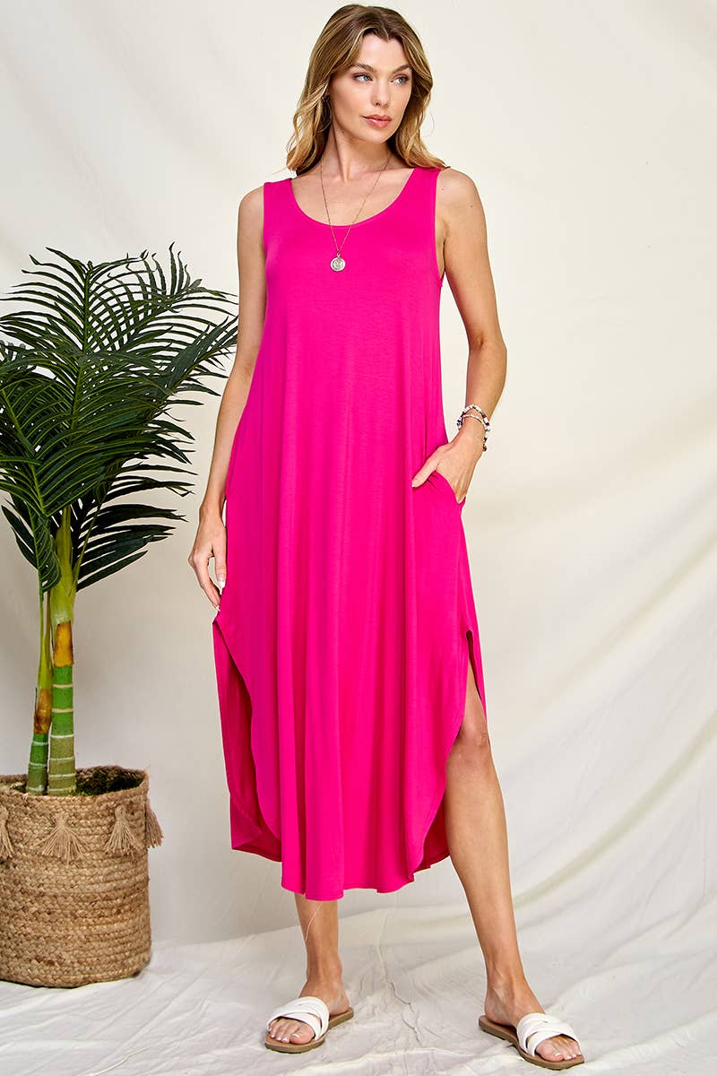 X211273d - Solid Sleeveless Maxi Dress with Scoop Neckline