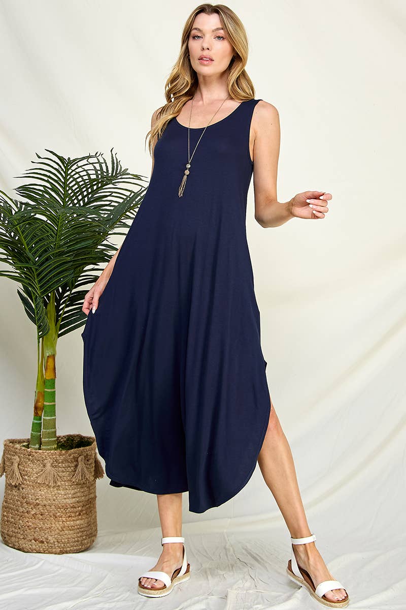 X211273d - Solid Sleeveless Maxi Dress with Scoop Neckline