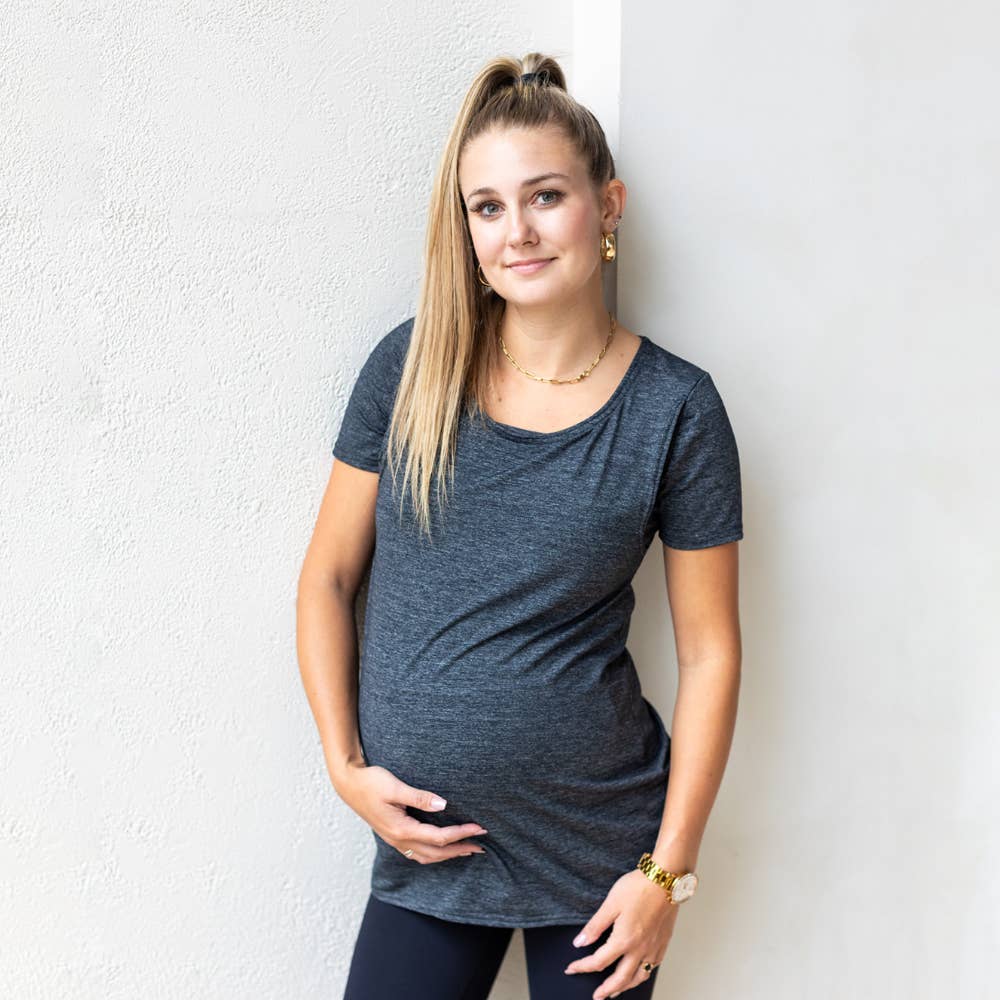 Emma Active Maternity short Sleeve IHeathered Graphite Grey