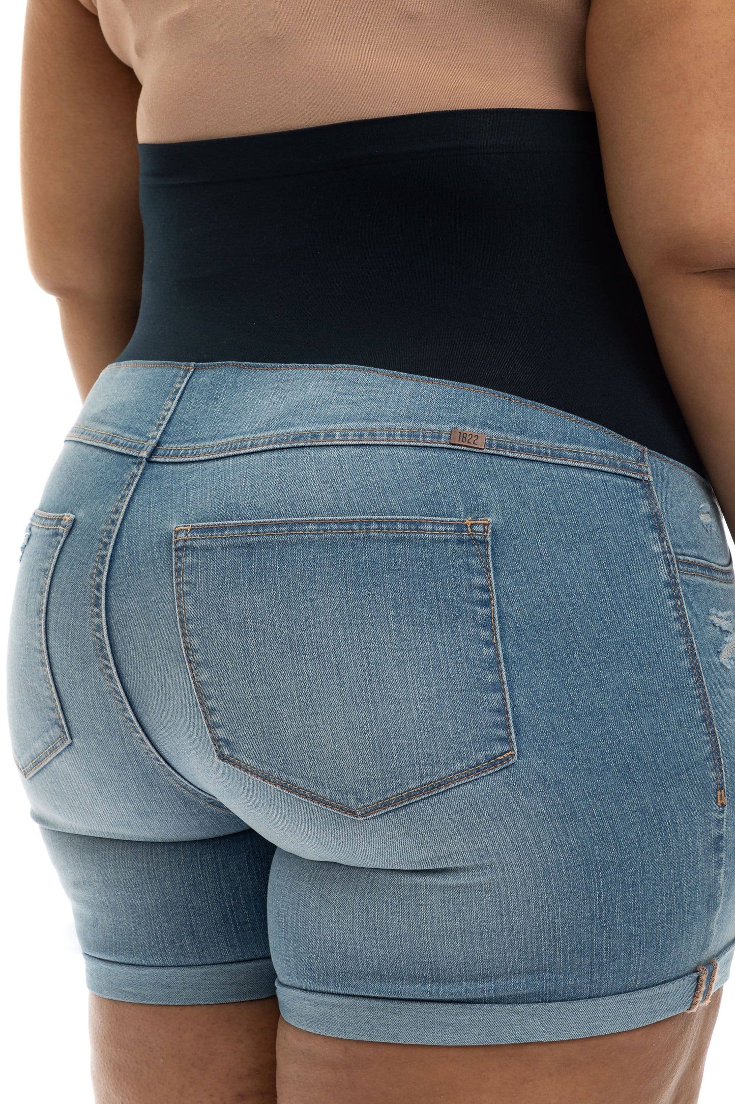 Maternity Plus Roll Cuff Jean Shorts w/ Bellyband in Ines