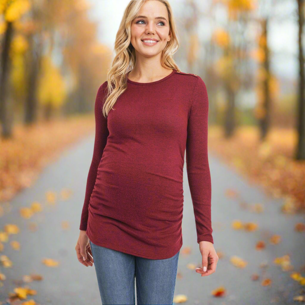 Button Shoulder Maternity Sweater