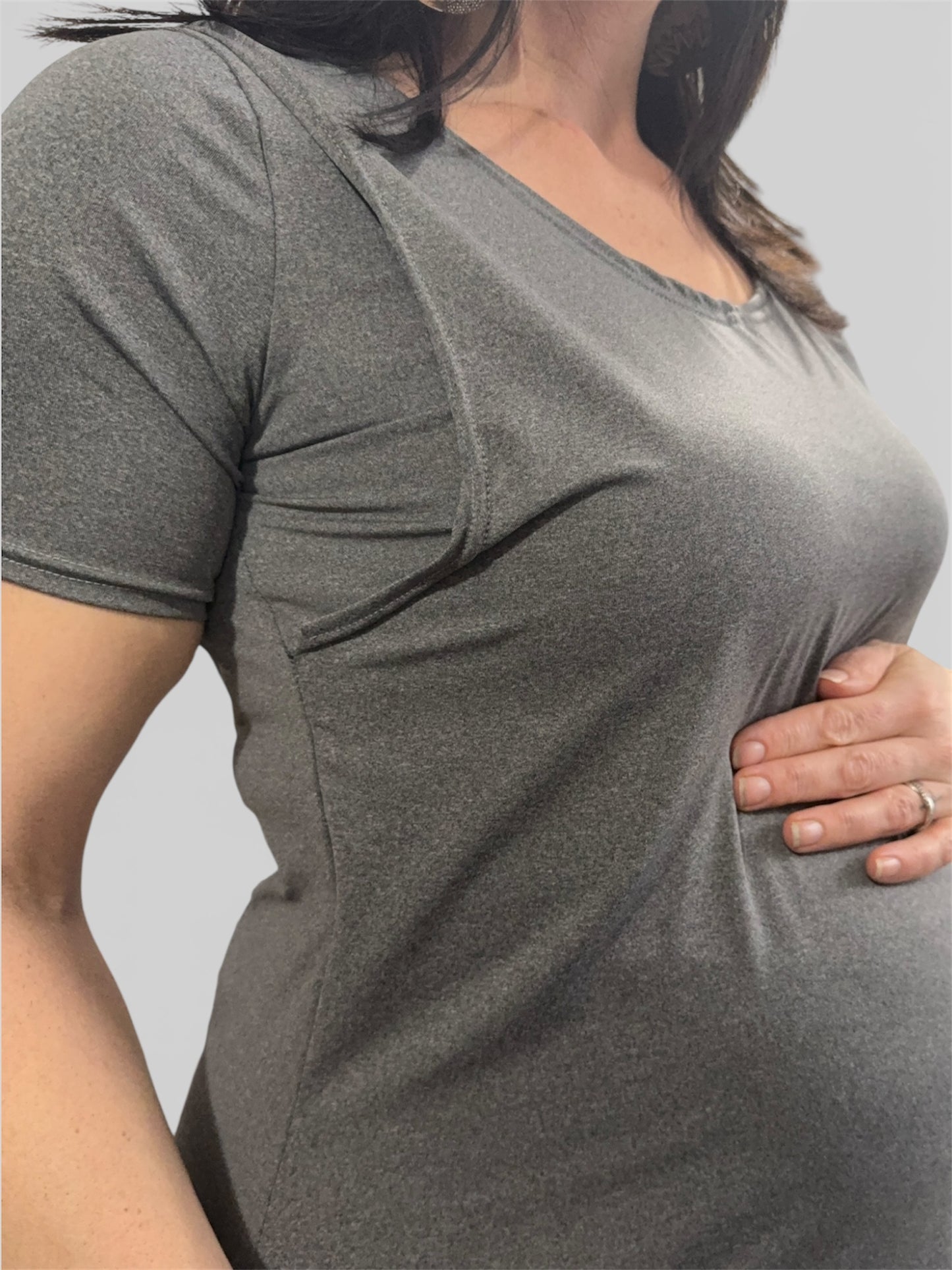 Emma Active Maternity short Sleeve IHeathered Graphite Grey