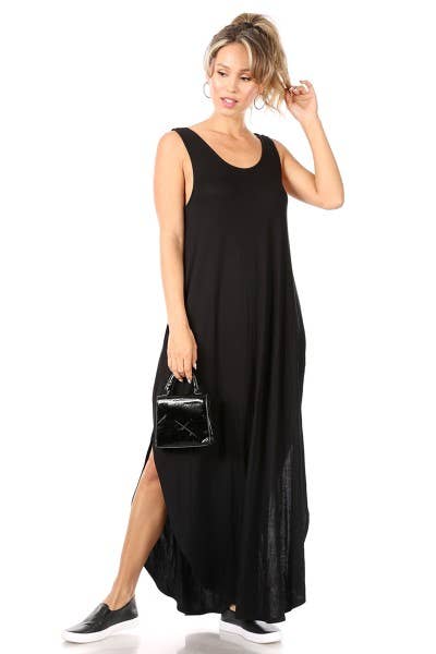 X211273d - Solid Sleeveless Maxi Dress with Scoop Neckline