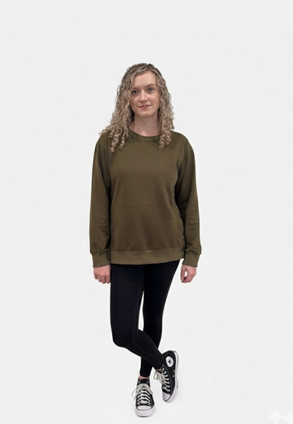 Sienna Maternity and Nursing Crewneck Sweatshirt -Adjustable Side Buttons