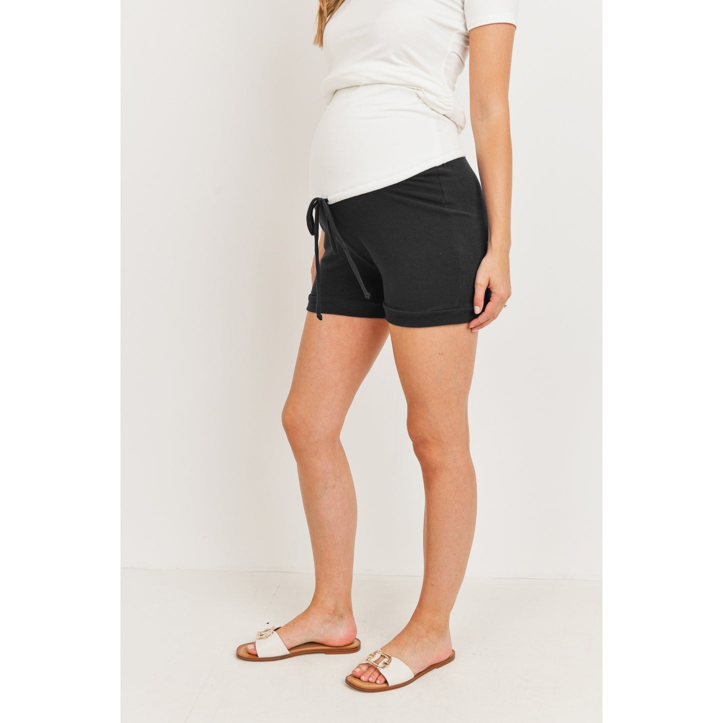 Solid Waist Band Maternity Shorts