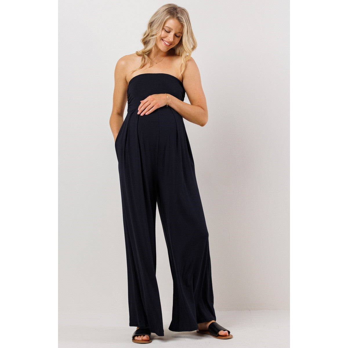 Solid Rayon Jersey Ruched Maternity Jumpsuit