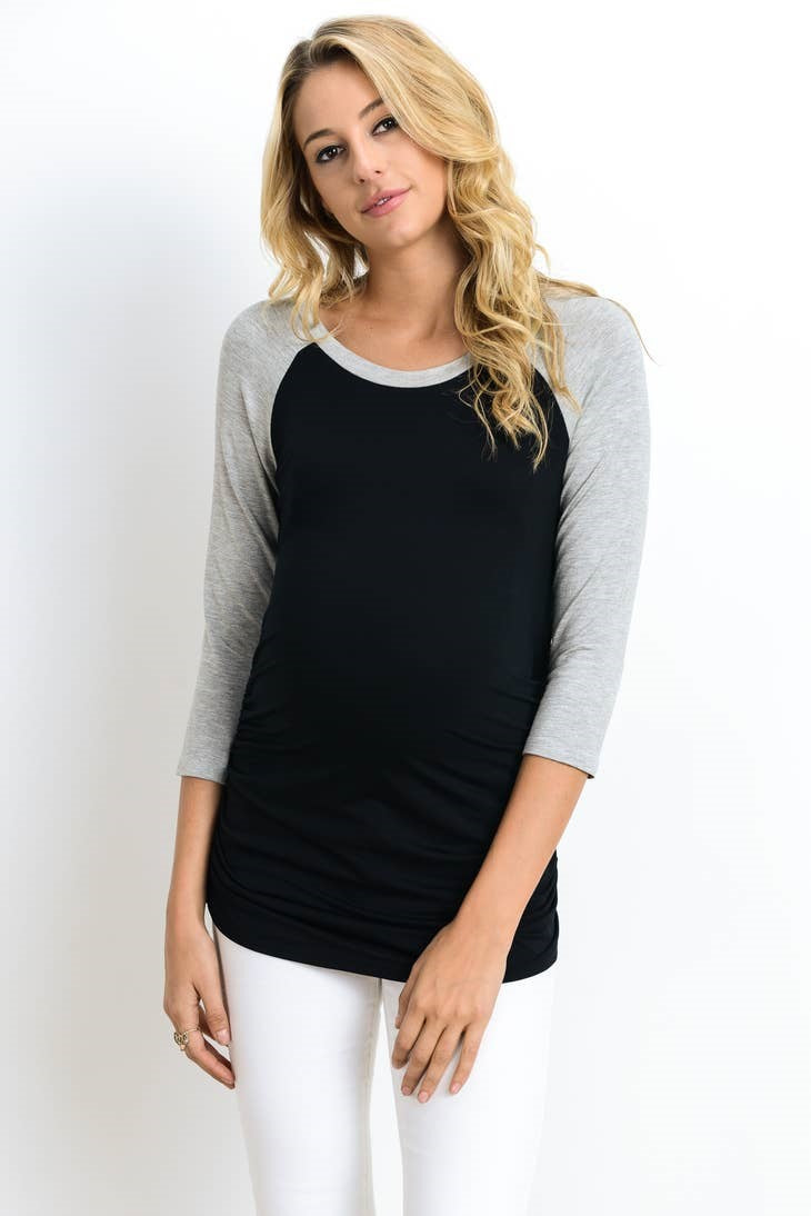 Black/Grey Maternity Baseball Tee