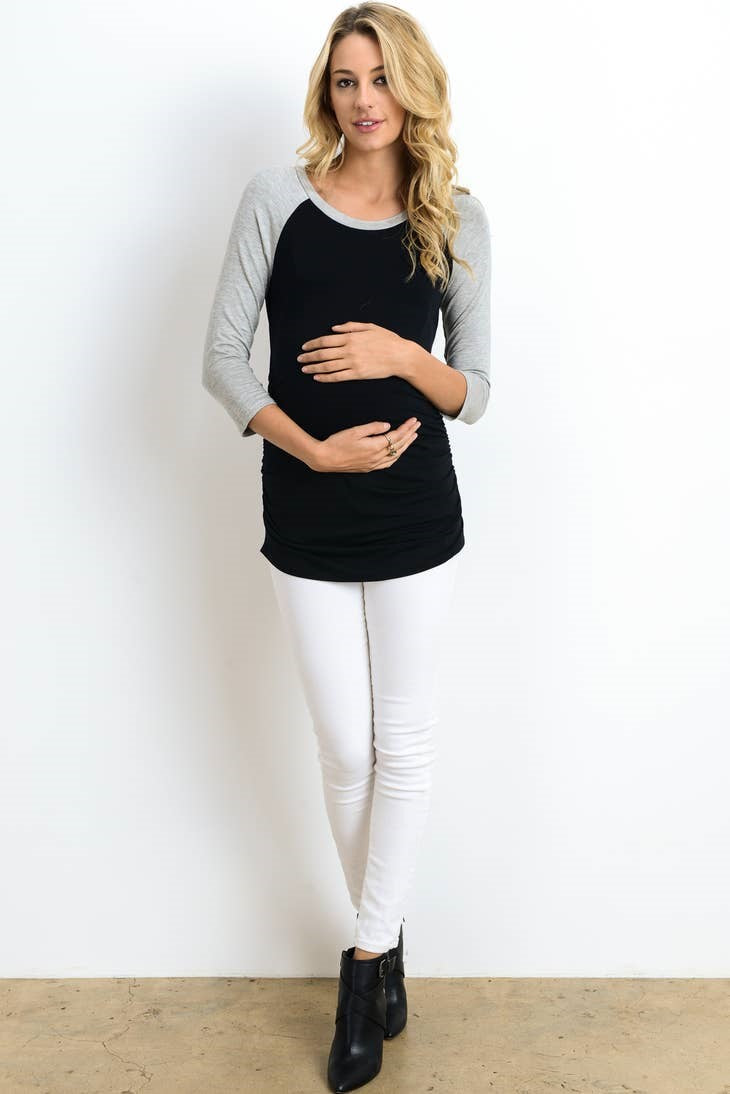 Black/Grey Maternity Baseball Tee