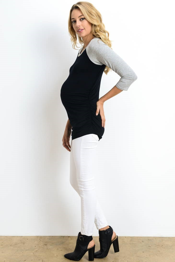 Black/Grey Maternity Baseball Tee