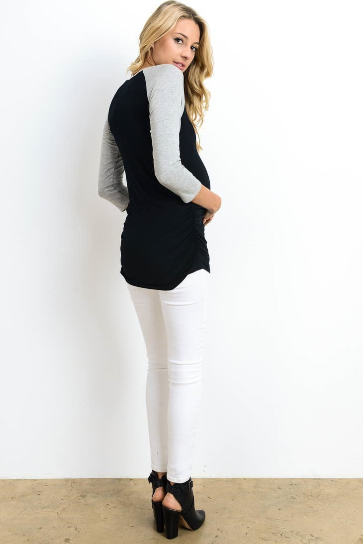 Black/Grey Maternity Baseball Tee