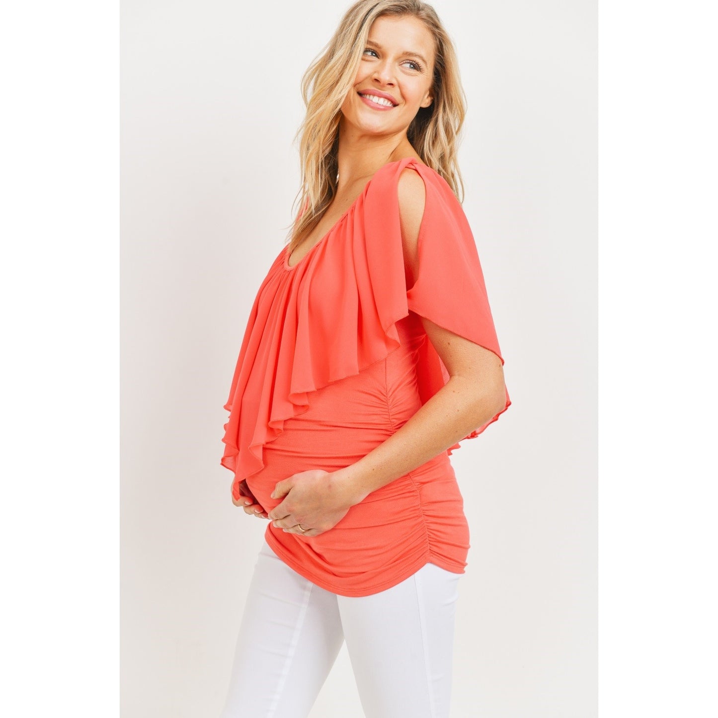 Coral Cut Out Shoulder Maternity Blouse