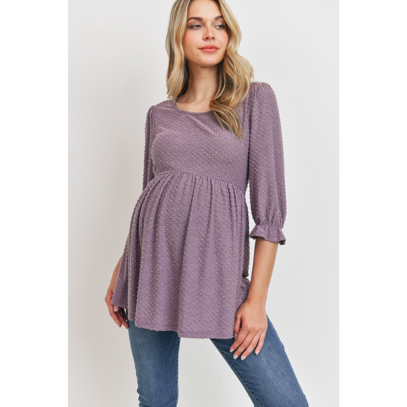 Dot Empire Waist Maternity Top in Purple