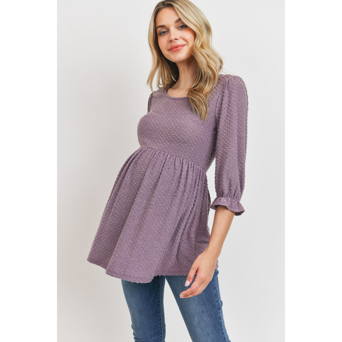 Dot Empire Waist Maternity Top in Purple