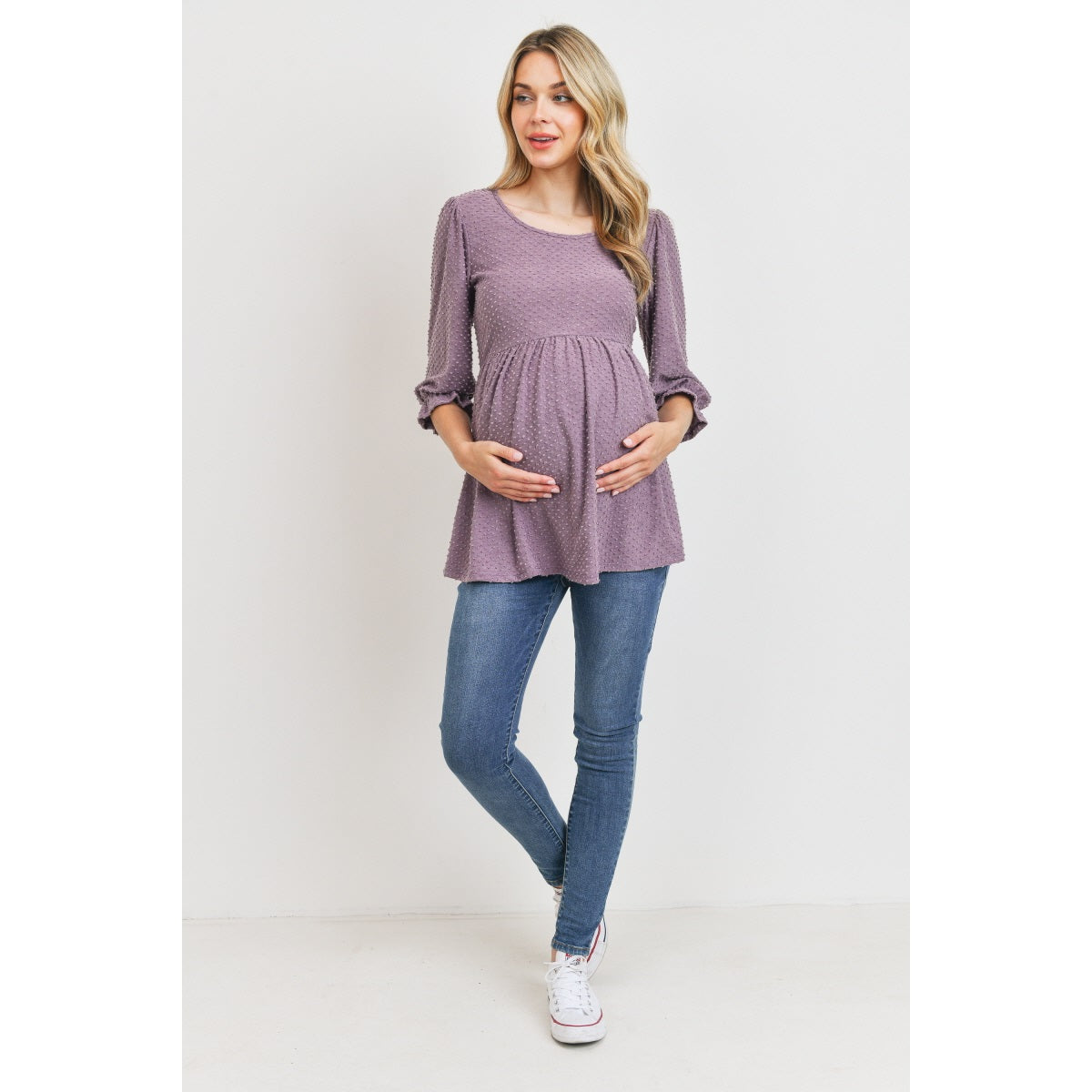 Dot Empire Waist Maternity Top in Purple