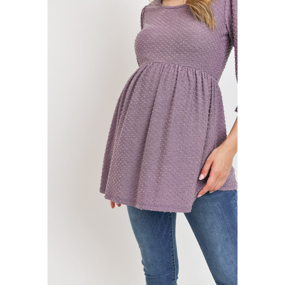 Dot Empire Waist Maternity Top in Purple