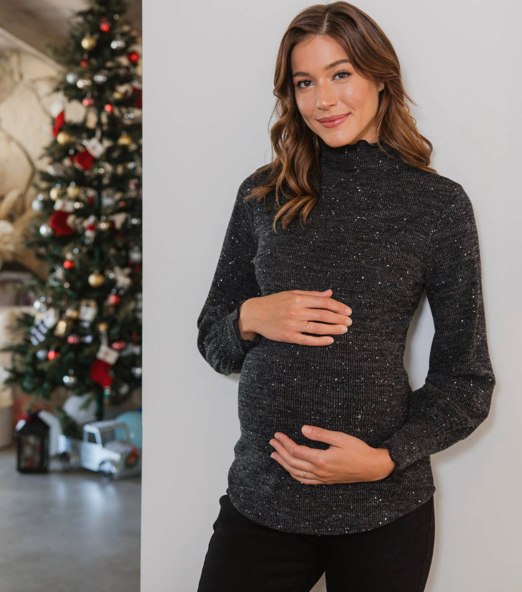 Turtle neck Long-Sleeved Sequin Maternity Top