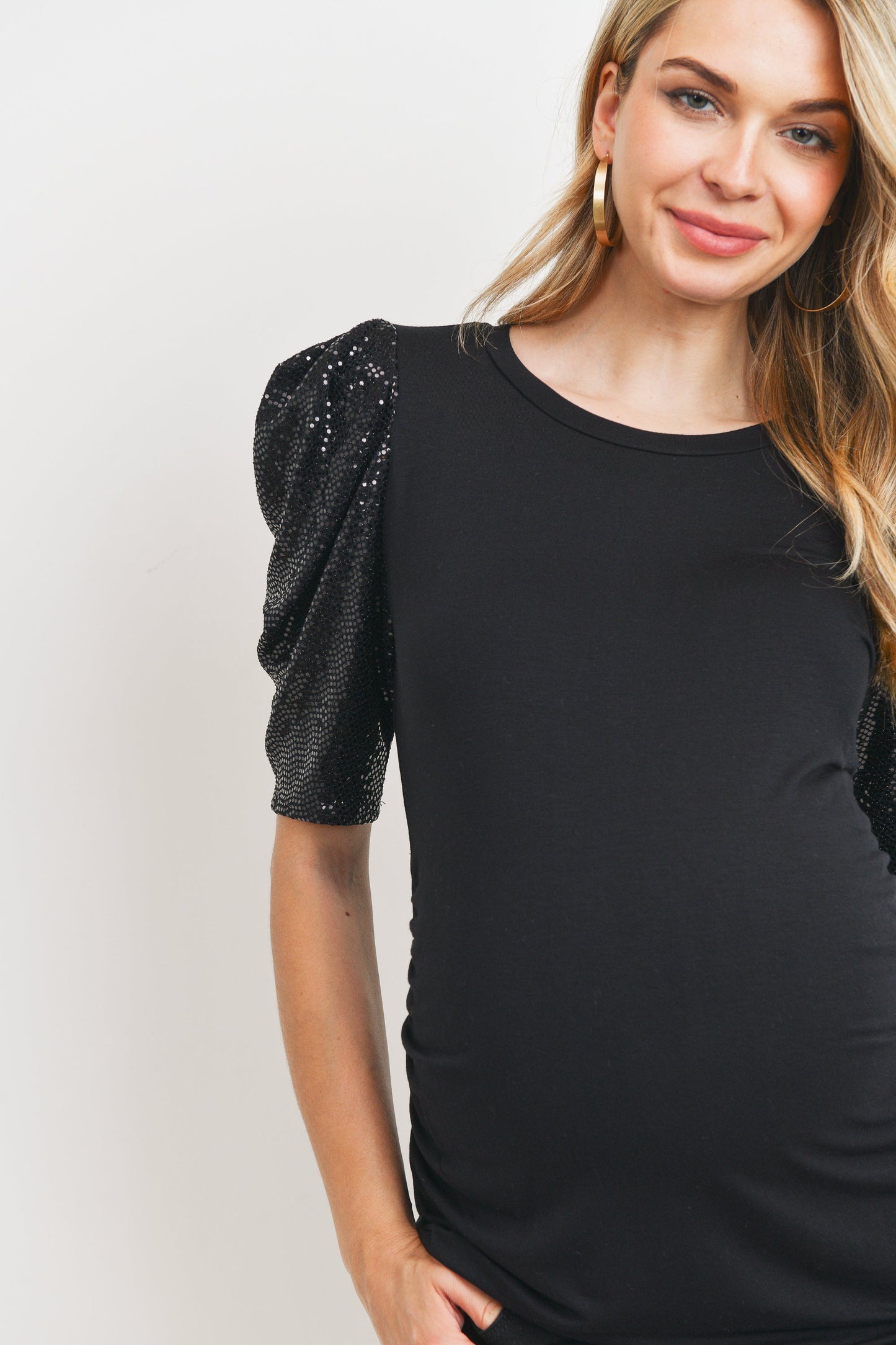 Black Metallic-Sleeve Top By Hello Miz