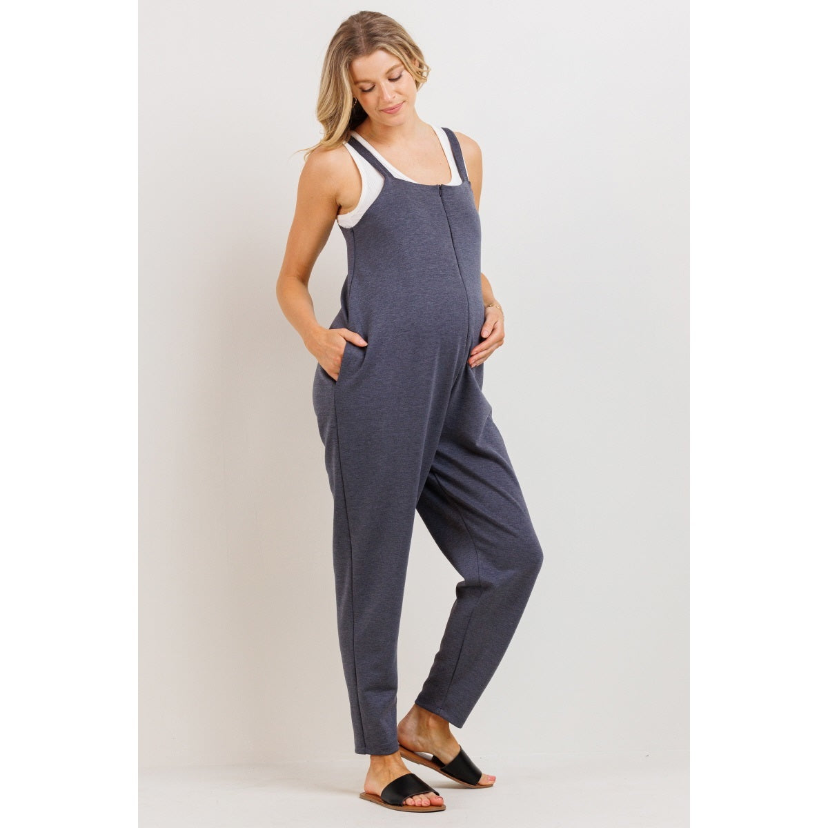 Zipper Front Maternity Jumpsuit