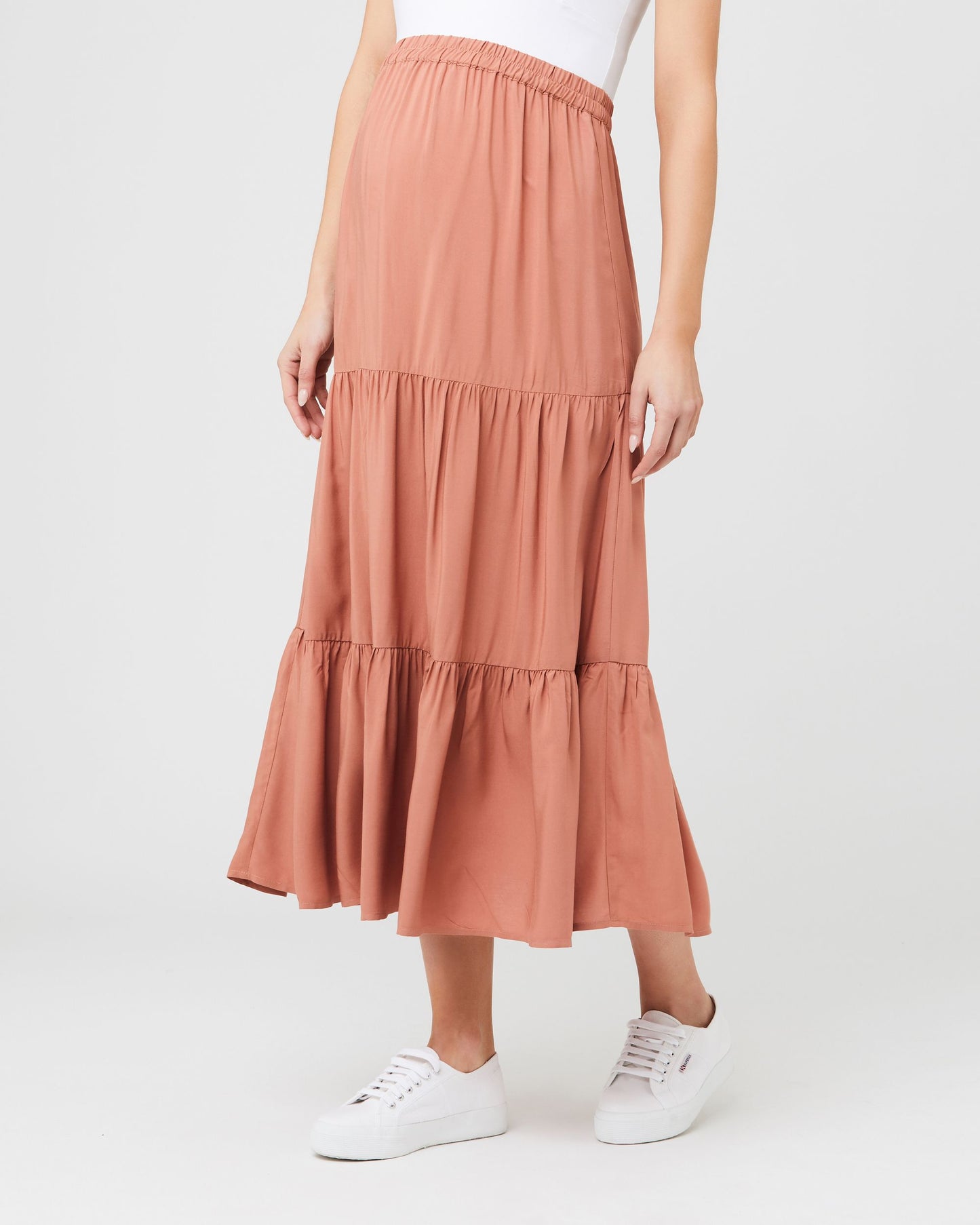 Tiered Maternity Skirt in Terracotta