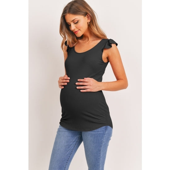 Ruffle Sleeve Ribbed Maternity Top By Hello Miz