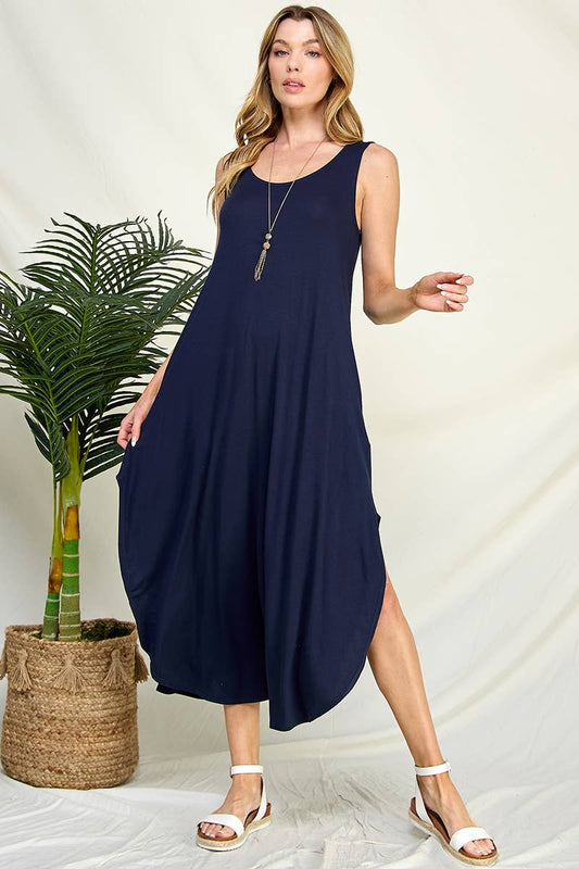 X211273d - Solid Sleeveless Maxi Dress with Scoop Neckline