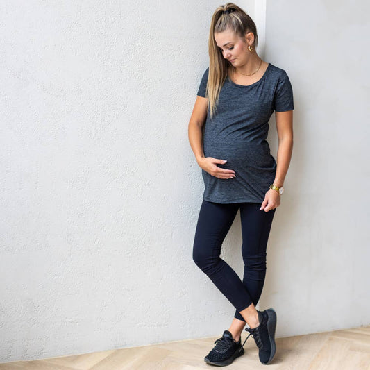 Emma Active Maternity short Sleeve IHeathered Graphite Grey