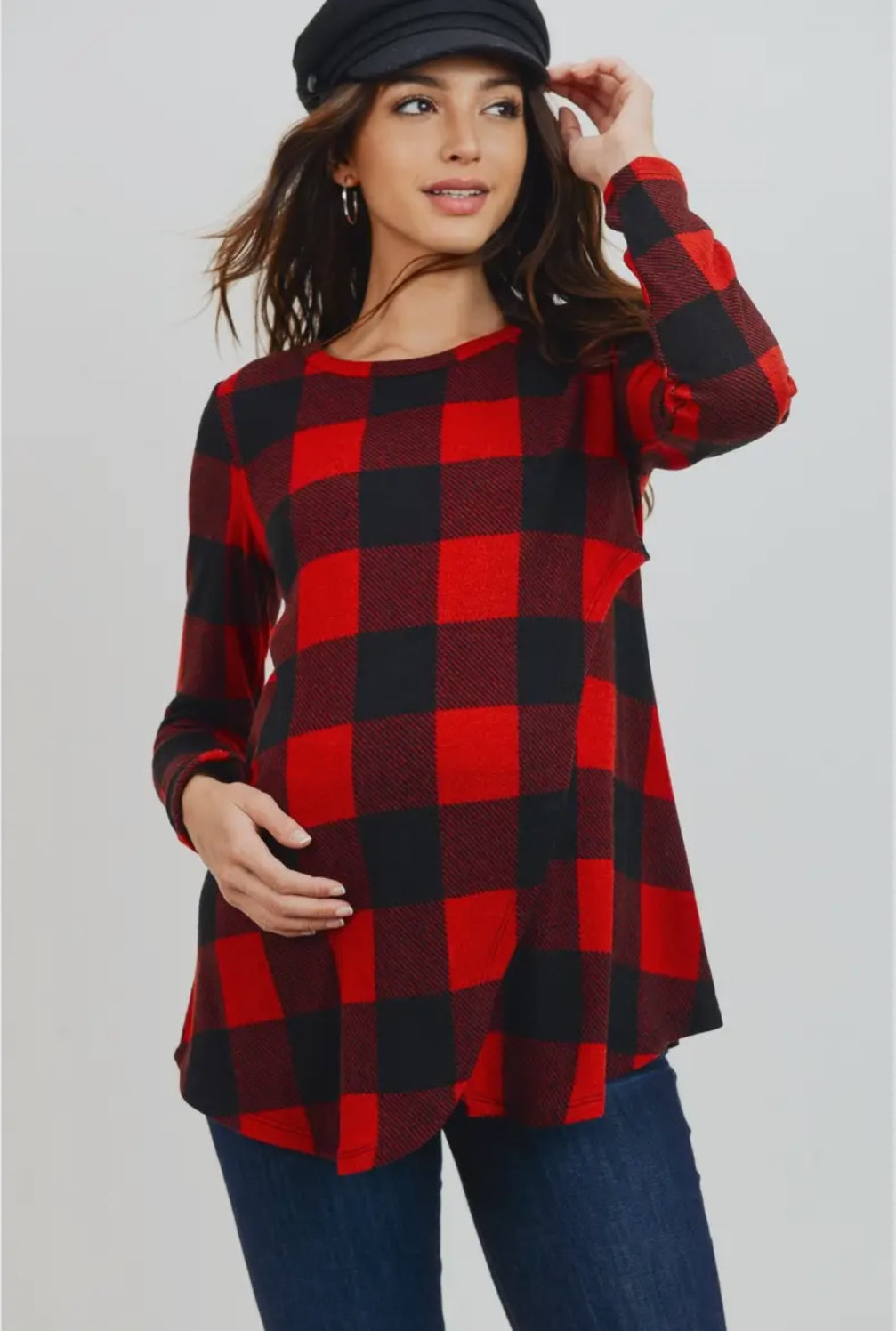 Buffalo Plaid Maternity Nursing Sweater Tunic Top