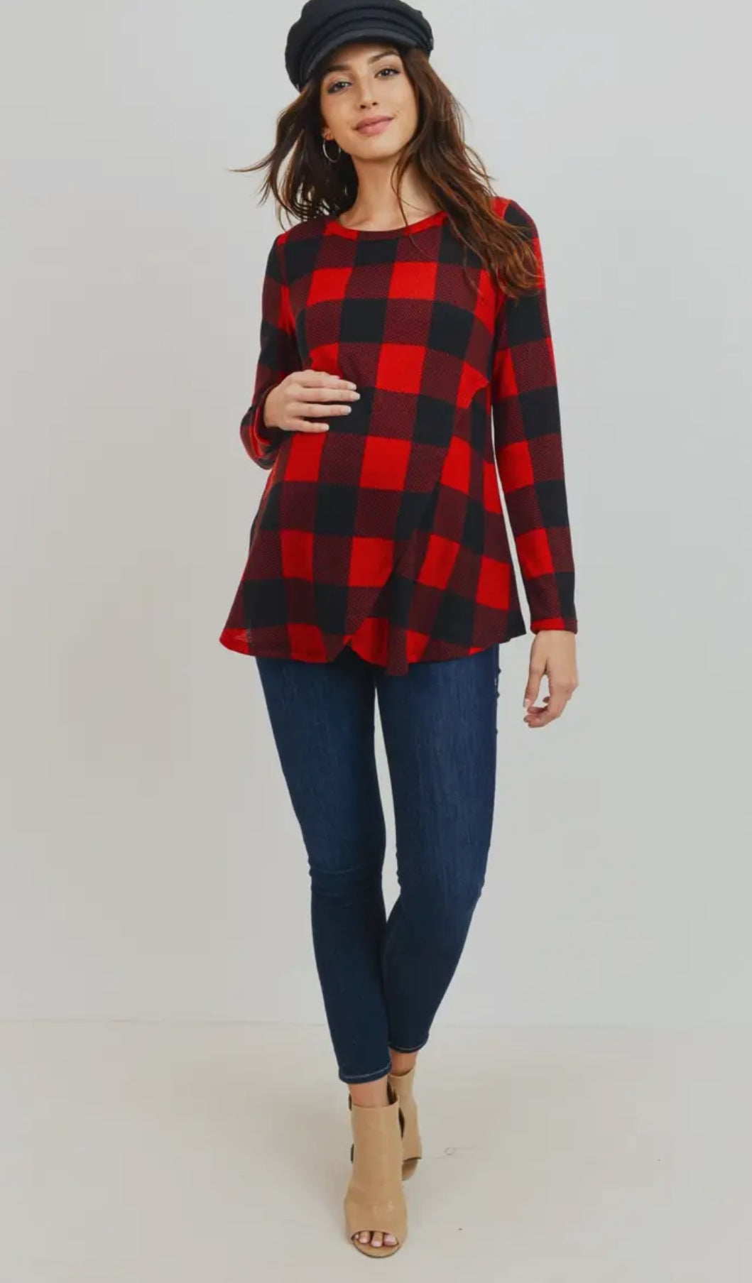 Buffalo Plaid Maternity Nursing Sweater Tunic Top