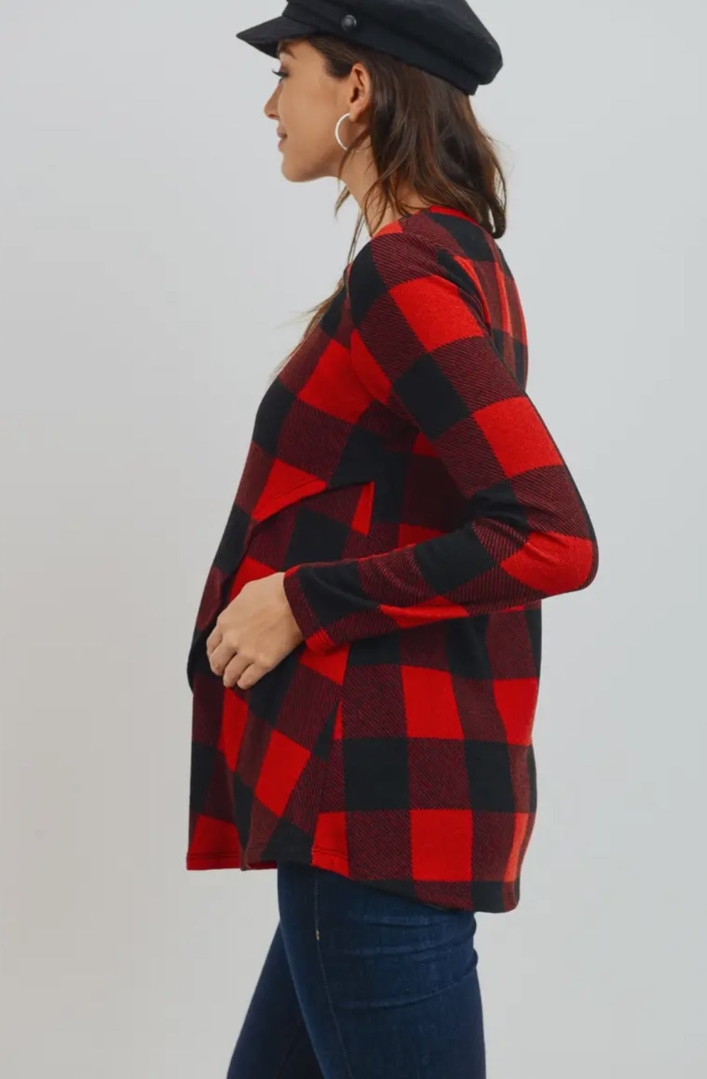 Buffalo Plaid Maternity Nursing Sweater Tunic Top