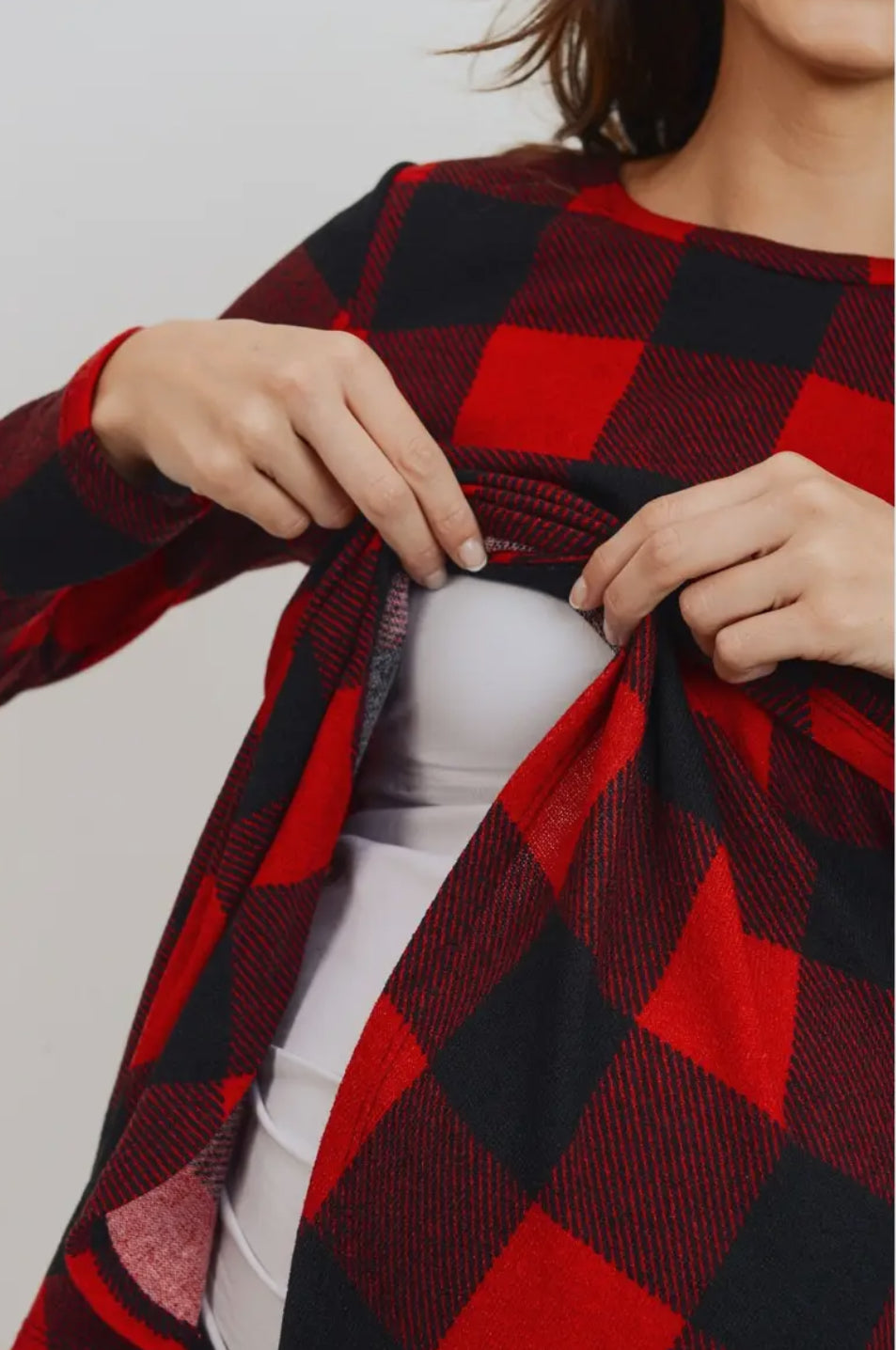 Buffalo Plaid Maternity Nursing Sweater Tunic Top