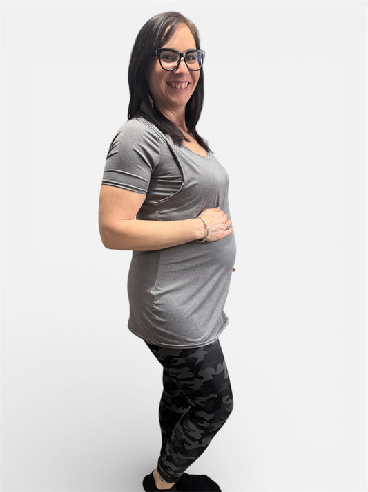 Emma Active Maternity short Sleeve IHeathered Graphite Grey