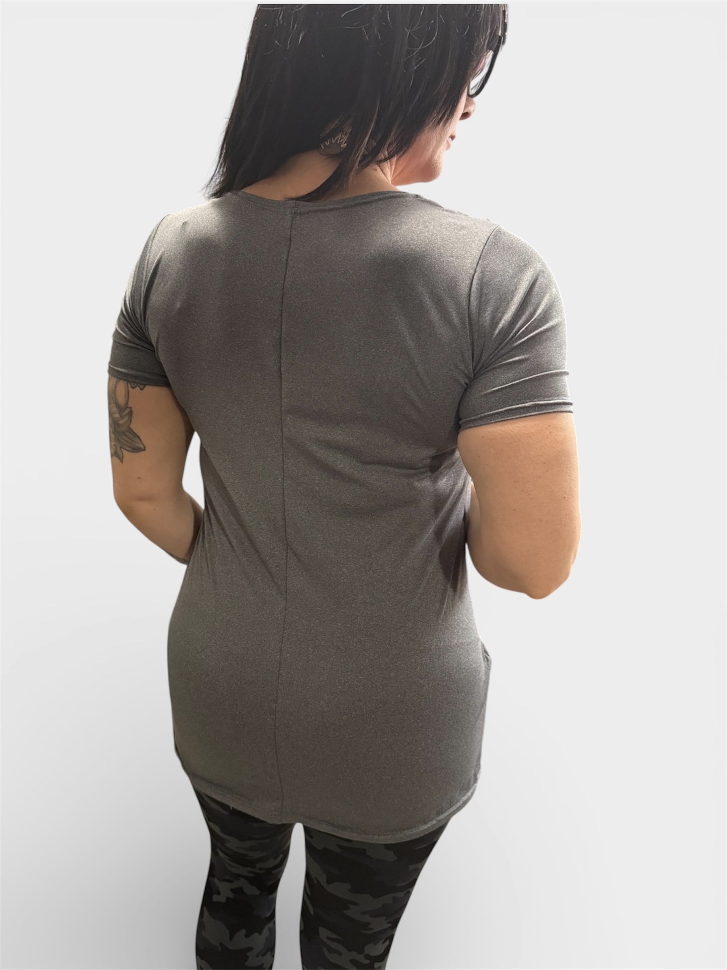 Emma Active Maternity short Sleeve IHeathered Graphite Grey