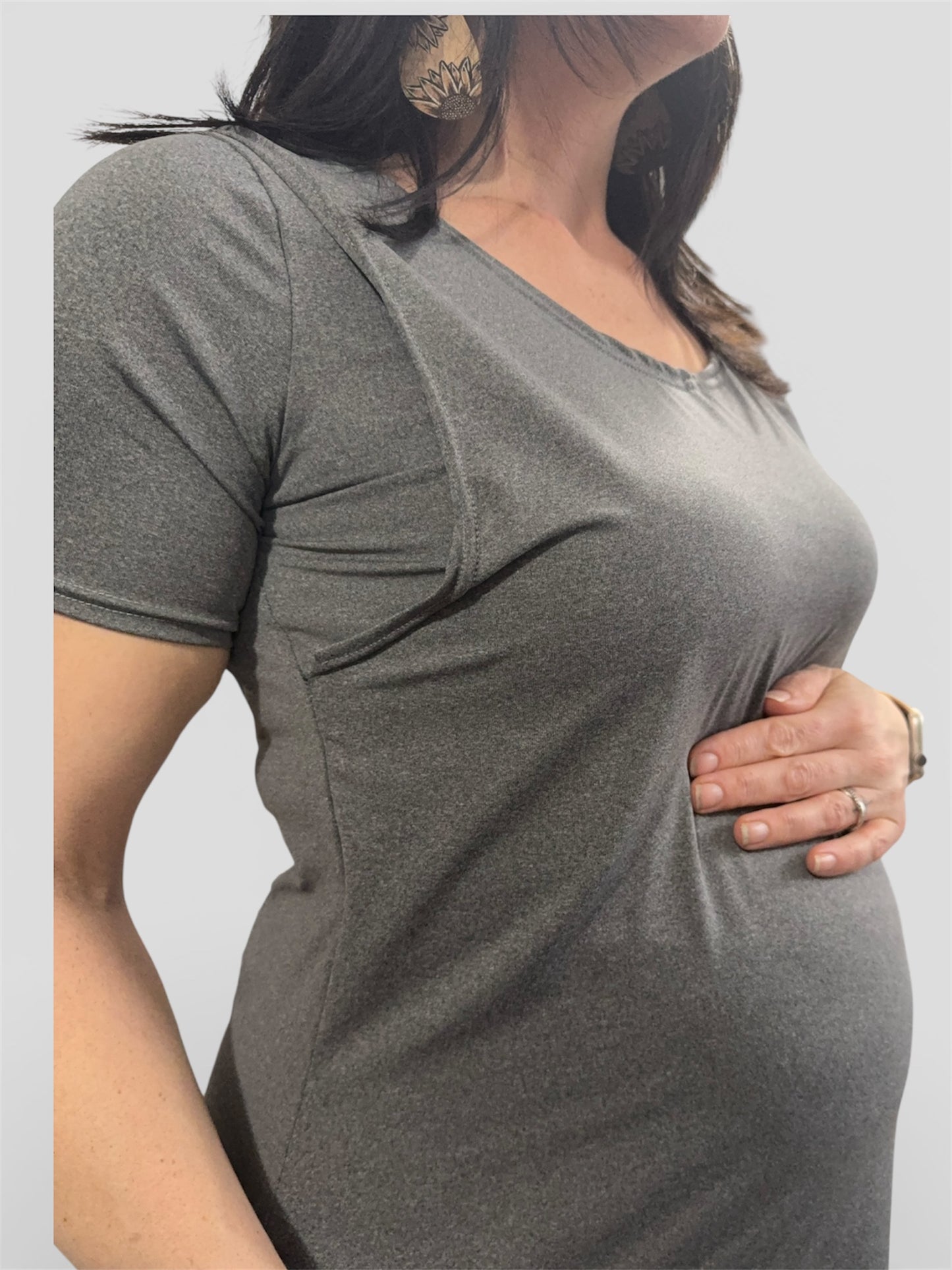 Emma Active Maternity short Sleeve IHeathered Graphite Grey