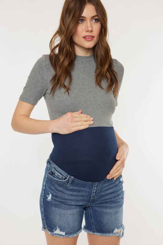 MATERNITY FULL BAND  DENIM SHORTS-KC6371MV2