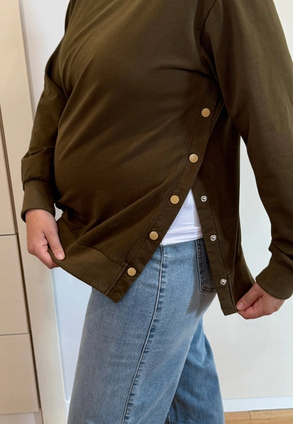 Sienna Maternity and Nursing Crewneck Sweatshirt -Adjustable Side Buttons