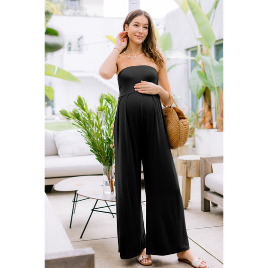 Solid Rayon Jersey Ruched Maternity Jumpsuit