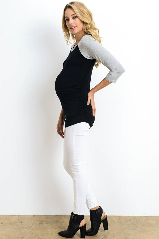 Black/Grey Maternity Baseball Tee