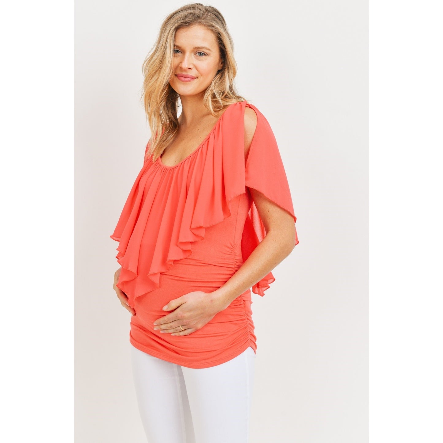 Coral Cut Out Shoulder Maternity Blouse