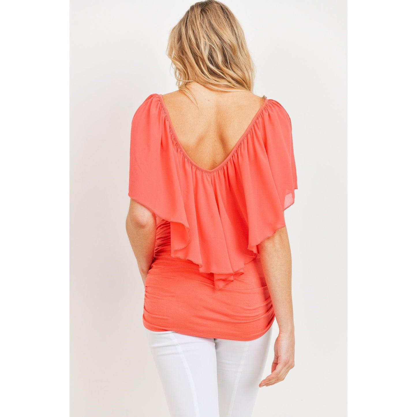 Coral Cut Out Shoulder Maternity Blouse