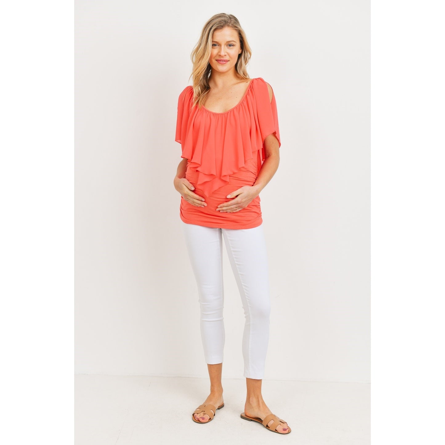 Coral Cut Out Shoulder Maternity Blouse