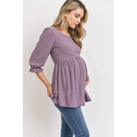 Dot Empire Waist Maternity Top in Purple