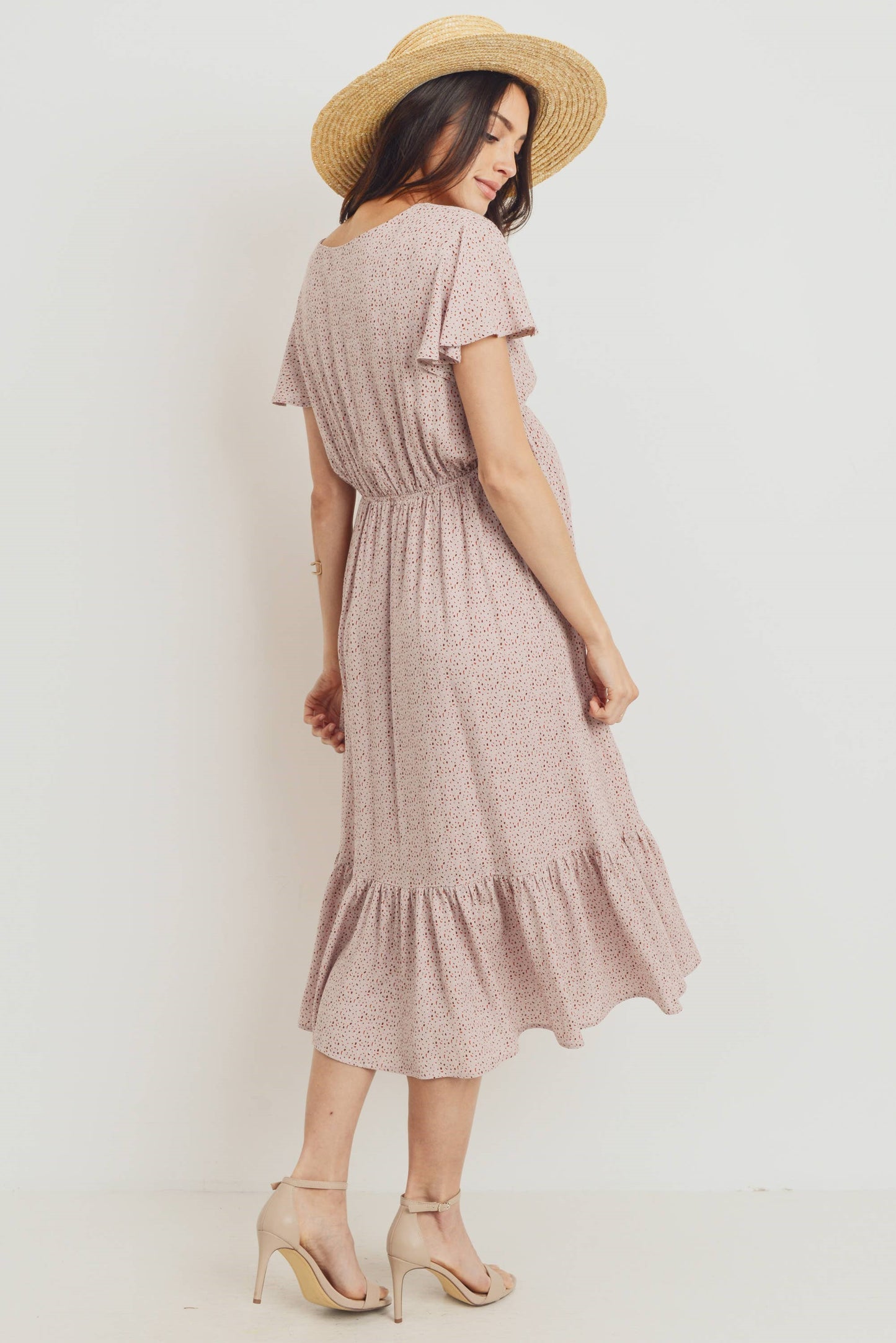 Rayon Gauze V-Neck Maternity Ruffle Dress