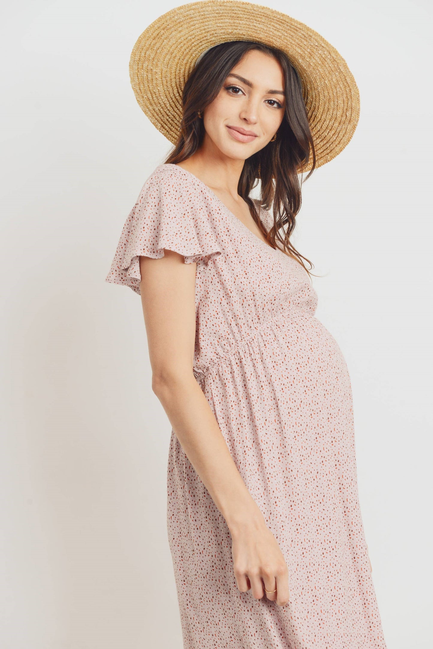 Rayon Gauze V-Neck Maternity Ruffle Dress