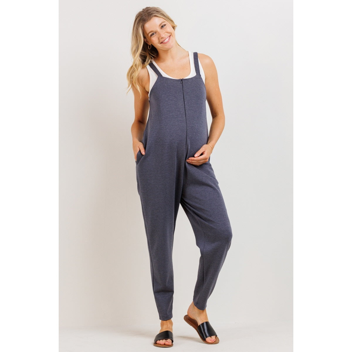 Zipper Front Maternity Jumpsuit