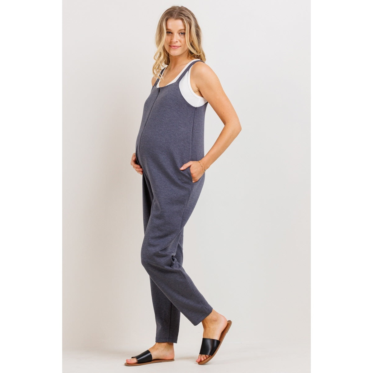 Sleeveless Belted Maternity Jumpsuit