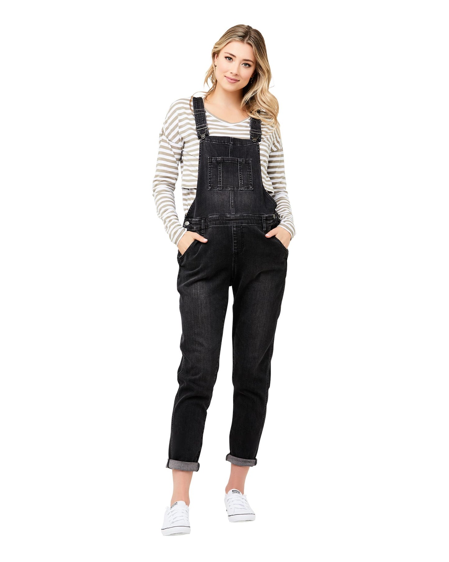 Black Denim Maternity Overalls