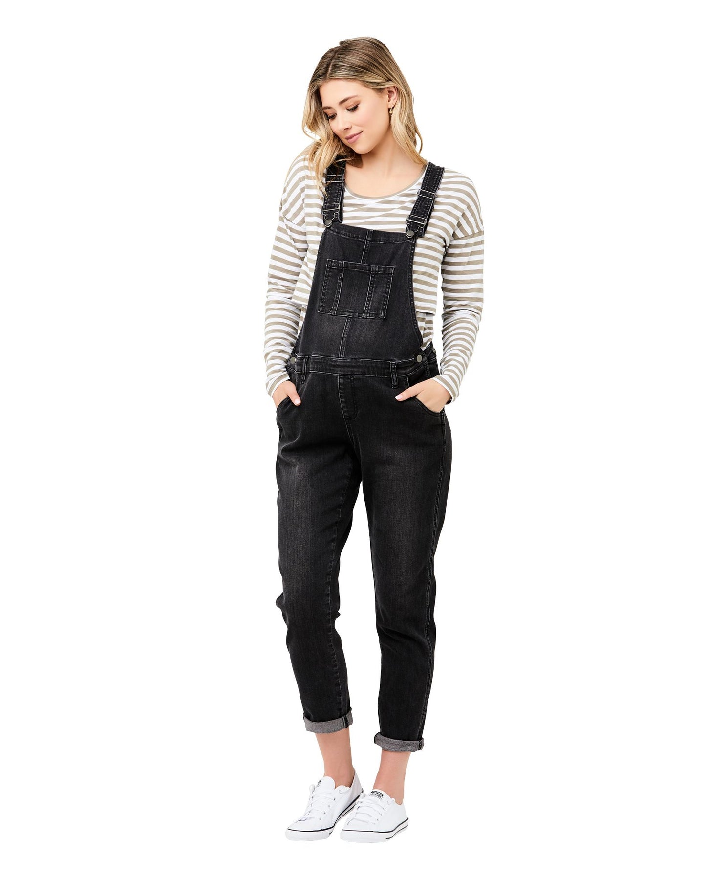 Black Denim Maternity Overalls