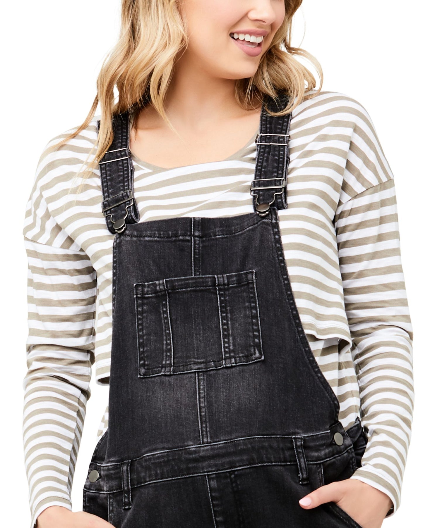 Black Denim Maternity Overalls