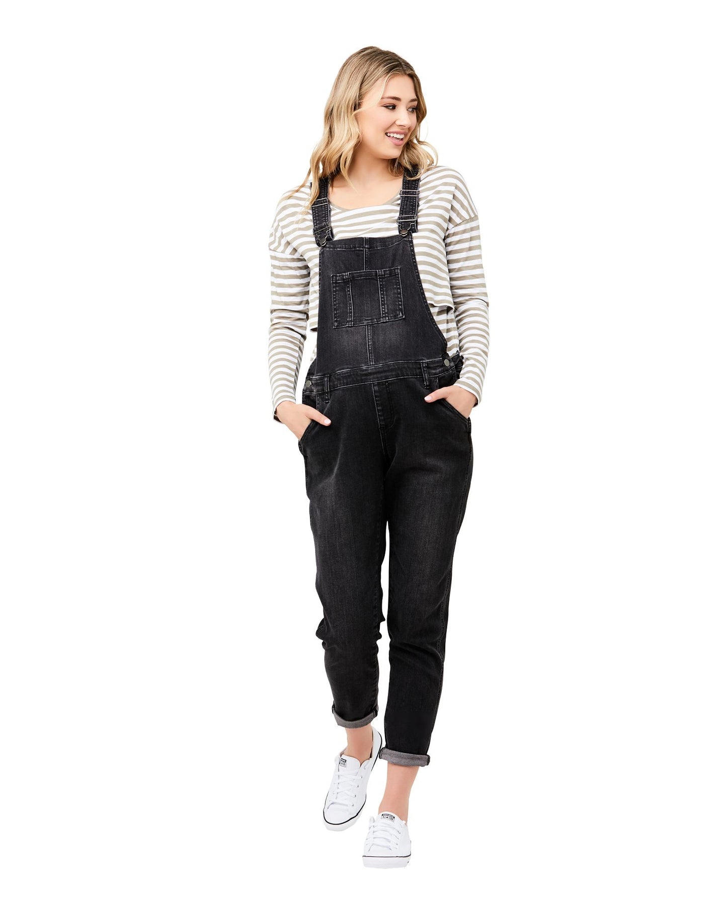 Black Denim Maternity Overalls