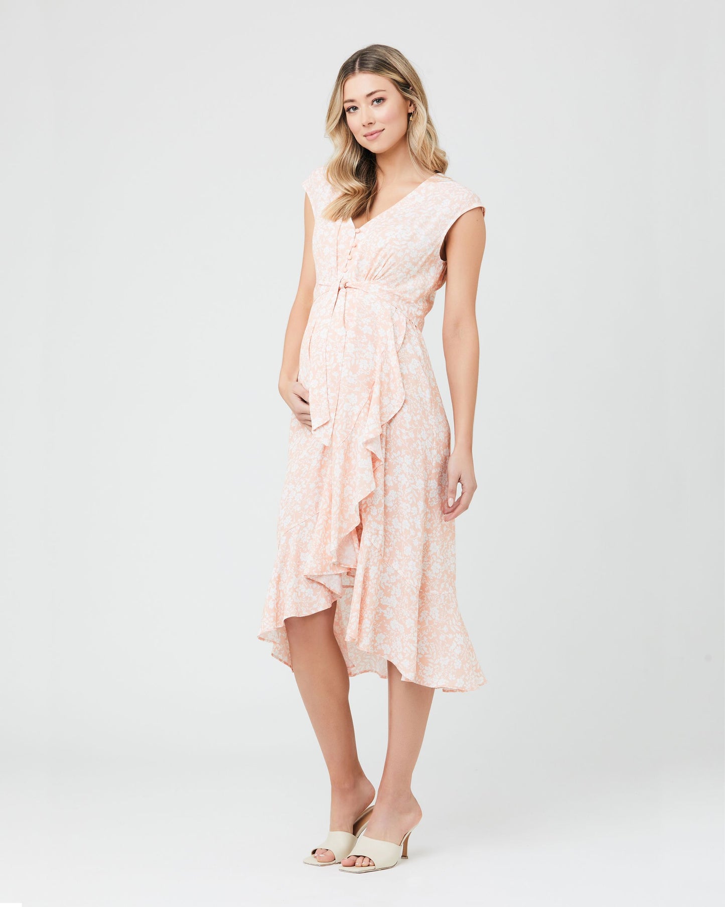 Front Tie Maternity Dress - Peach